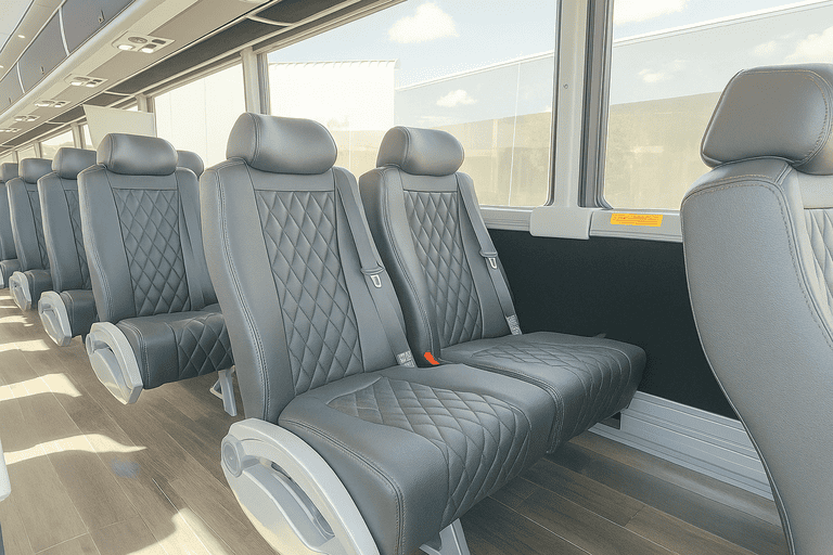 interior of Worcester Minibus Company charter bus